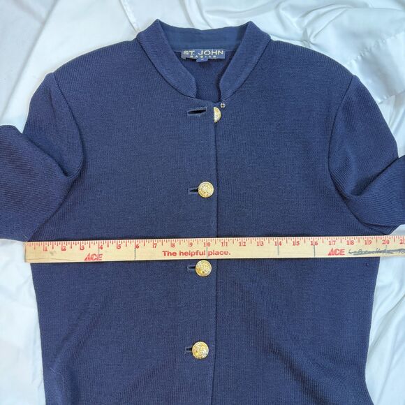 St John Basic Santana Knit Longline Cardigan Sweater Navy Blue Timeless Sz 12 - Picture 6 of 9